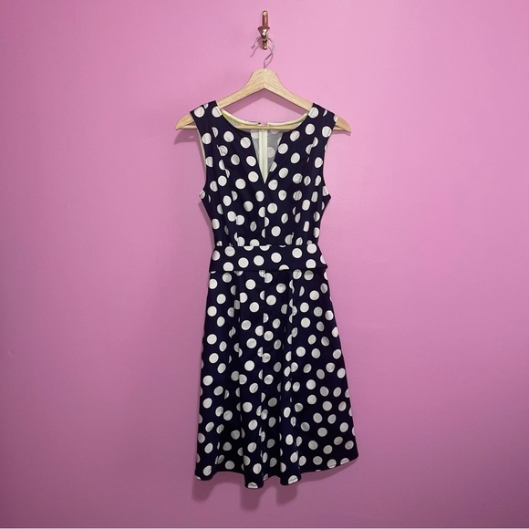 Boden Dress Women's 4 US Navy Polka Dot Belted A-Line Soft Cotton Pockets NWT - Picture 6 of 12